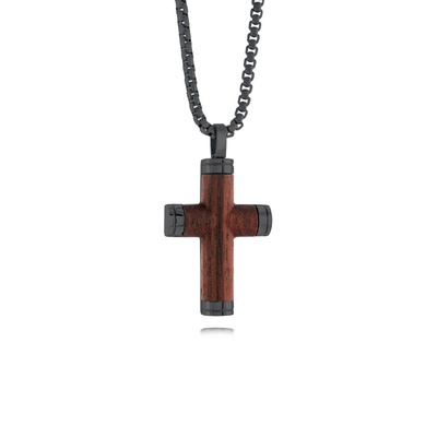 Italgem Stainless Steel 22 Inch Black Box Wood Cross Necklace SC183-BK
