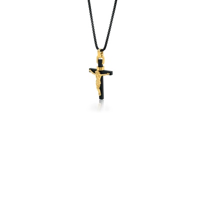 Italgem Stainless Steel Jesus Black and Gold 22 Inch Cross Pendant