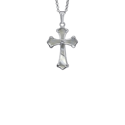 Albert's Sterling Silver Mother of Pearl Cross on 20'' Chain C1151