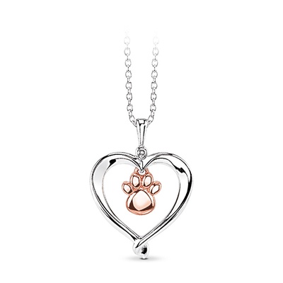 Albert's Sterling Silver 10k Rose Gold Dog Paw Heart Necklace