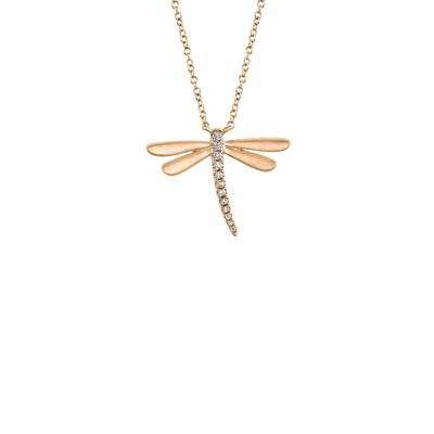 Shy Creation 14k Rose Gold .08ctw Diamond Dragonfly Necklace