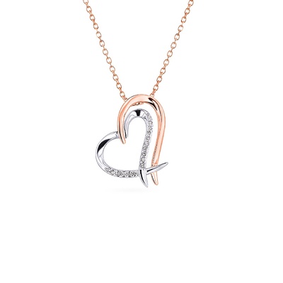 Albert's 14k White and Rose Gold 18'' Diamond Double Heart Pendant
