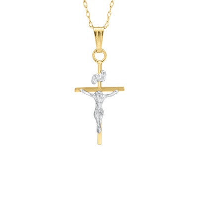 Albert's Kids 14k Yellow and White Gold 10x17mm Crucifix Cross