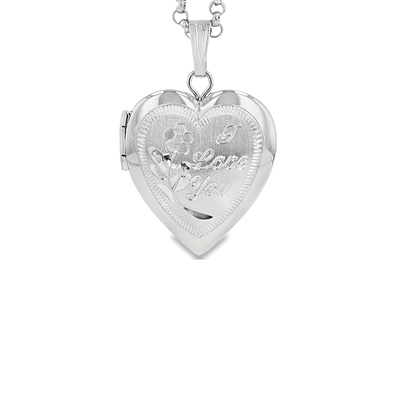 Albert's Sterling Silver 15mm Heart I Love You Locket Necklace