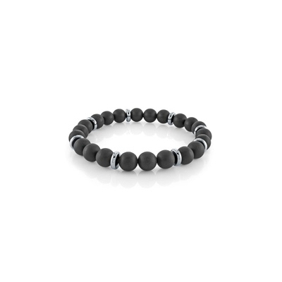 Italgem Stainless Steel 8.25 Inch Onyx Bead Bracelet BB-333-SI-M