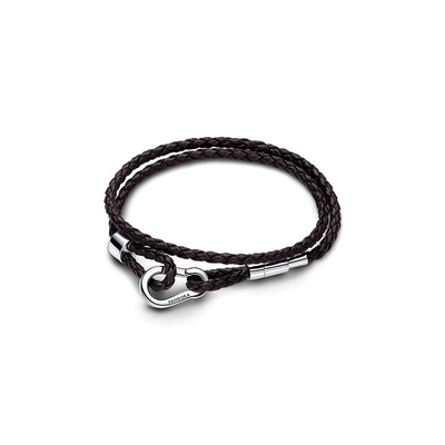 Pandora Moments Brown Braided Double Leather Bracelet 593338C01-D2