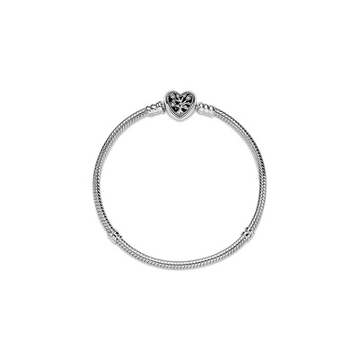 Pandora Moments Family Tree Heart Clasp Snake Chain Bracelet