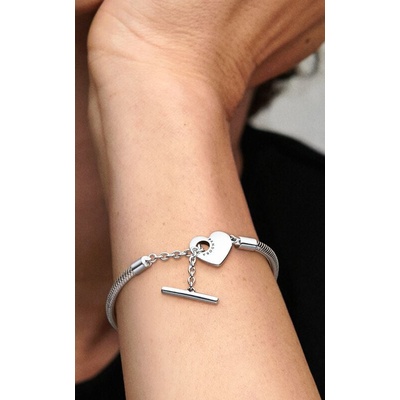 Pandora Moments Heart T-Bar Snake Chain Bracelet 599285C00-16