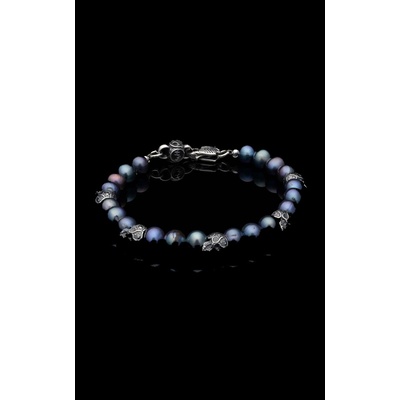 William Henry 8mm Peacock Pearl & Sterling Silver Skull Dandy Mens