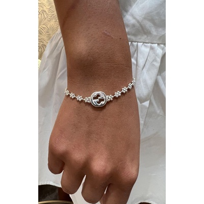 Gucci Sterling Silver 7.25'' Interlocking G Flower Bracelet