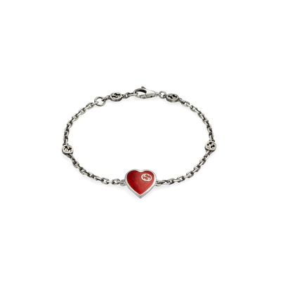 Gucci Sterling Silver Red Heart 7.75'' Adjustable Bracelet