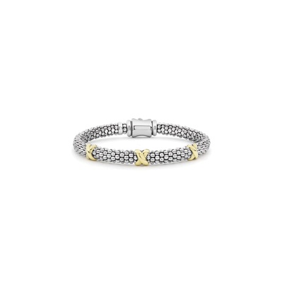 LAGOS Sterling Silver and 18k Yellow Gold 6mm 7'' Beaded Station X