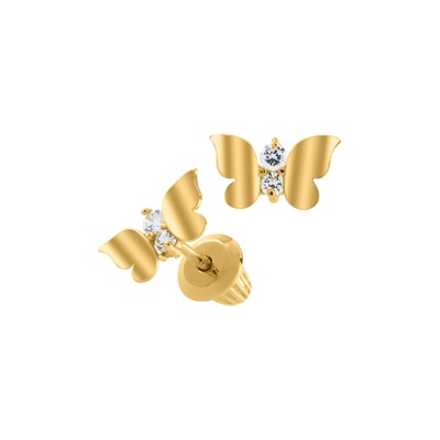 Albert's Kids 14k Yellow Gold CZ Butterfly Heart Safety Back Stud