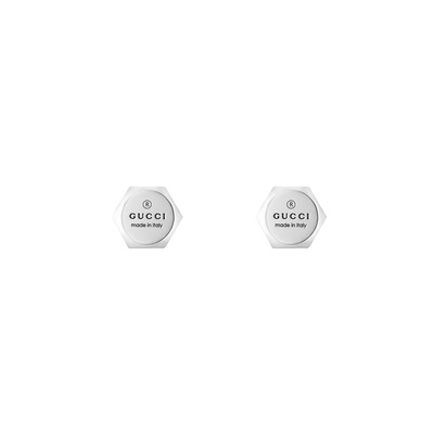 Gucci Trademark Hexagon Engraved Huggie 16mm Earrings