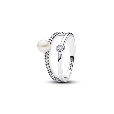 Pandora Treated Freshwater Cultured Pearl & Pavé Double Band Ring