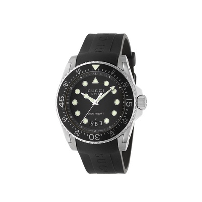 GUCCI Dive ブラック ラバーベルト 200M防水(45mm) Gucci Dive Men`s 45mm Black Watch YA136204B