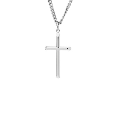 Albert's Sterling Silver 19x32mm Cross Necklace with 24'' Chain MC104
