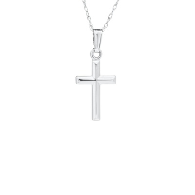 Albert's Kids 14k White Gold 9x13mm Beveled Cross Necklace with 15