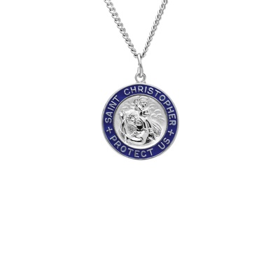 完売品　Silver Necklace SP-Small Albert's Sterling Silver 21mm St. Christopher Blue Metal Necklace