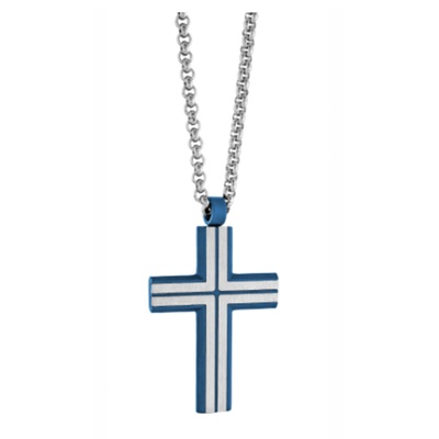 Italgem Stainless Steel 22 Inch Blue Line Cross Necklace SC146
