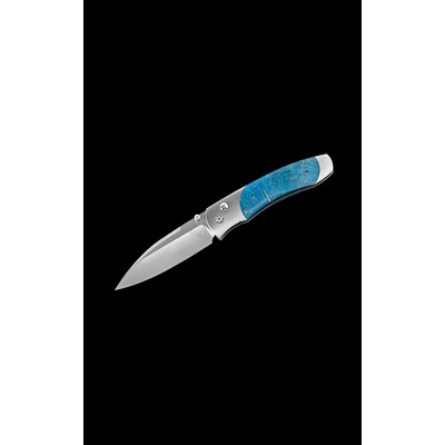 William Henry Stainless Steel Dyed Blue Maple Burl Wood Pocket
