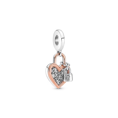 Pandora Heart Padlock Double Dangle Charm 780087C01