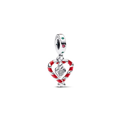 Pandora Double Candy Cane Heart Christmas Dangle Charm 792822C01