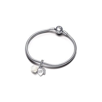 Pandora White Rose in Bloom Double Dangle Charm 793200C01