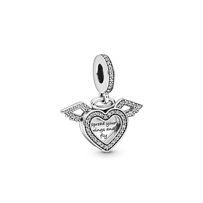 Pandora Heart & Angel Wings, Clear CZ Dangle Charm 798485C01