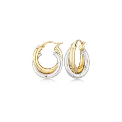 Albert's 14k White and Yellow Gold Medium Double Hoop Earrings 03