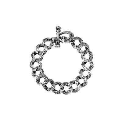 King Baby Sterling Silver Day of the Dead Carved Link Bracelet K42