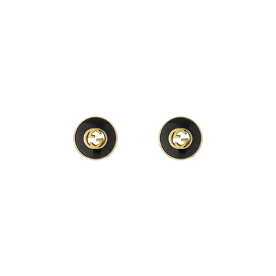 Gucci Interlocking G 18k Yellow Gold Onyx Stud Earrings