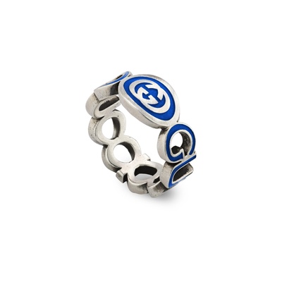GUCCI　リング Gucci Interlocking Sterling Silver and Blue Enamel 9mm Ring