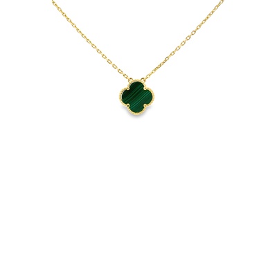 Albert's 10k Yellow Gold Green Clover Necklace with 17'' Chain