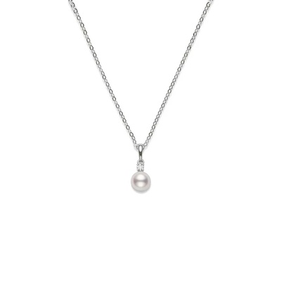 Mikimoto 18k White Gold 18'' 7-7.5mm A+Pearl and .05ct Diamond