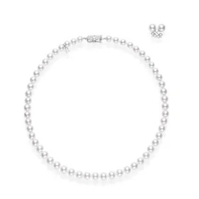 Mikimoto 18k White Gold Akoya Pearl Necklace, Earrings and