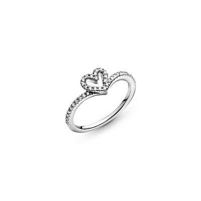 Pandora Sparkling Wishbone Heart Ring 199302C01-48