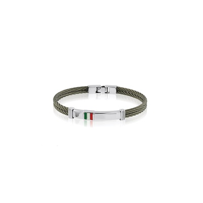 Italgem Steel Stainless Steel Cable Italian Flag ID Bracelet B6052
