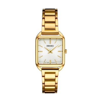 Seiko Ladies' Essentials Gold Tone Silver 26mm Tank Watch SWR078