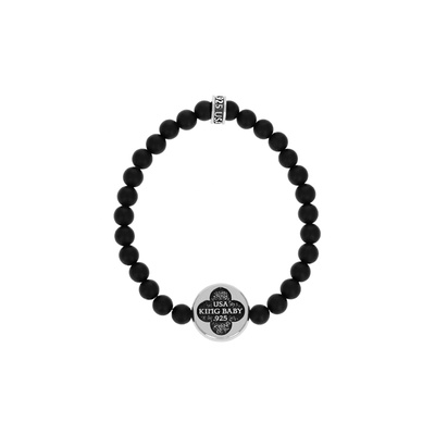 King Baby Sterling Silver 8.75'' 6mm Black Onyx St. Michael Beaded
