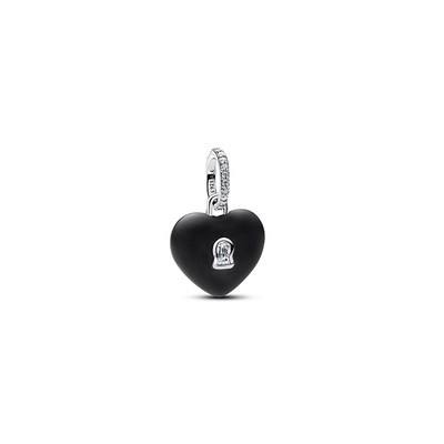 1*時様 Pandora Pandora Matte Black Ceramic Heart Padlock Dangle Charm 794424C02