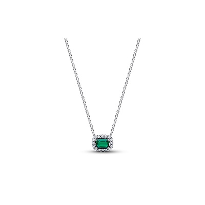 Pandora Rectangular Sparkling Green Halo Pendant Necklace 394503C01-45