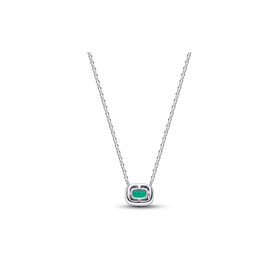 Pandora Rectangular Sparkling Green Halo Pendant Necklace 394503C01-45
