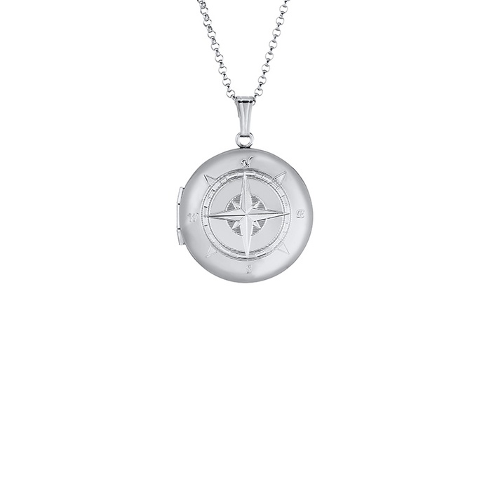 Albert's Sterling Silver 23mm Engraved Compass Locket with 20