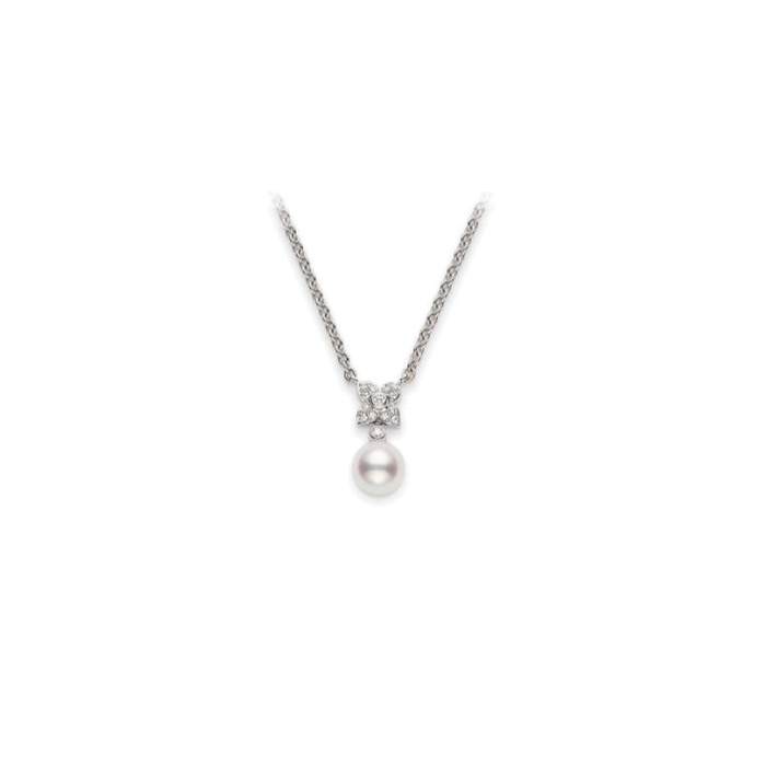 mika【MIKIMOTO】ダイヤ付 K18 約6.5-7.0mm 370 Mikimoto 18K Yellow Gold Akoya Cultured Pearl 18