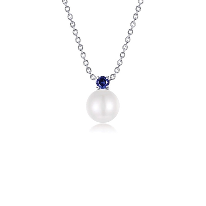 Lafonn Sterling Silver Freshwater Pearl Lab Grown Blue Sapphire