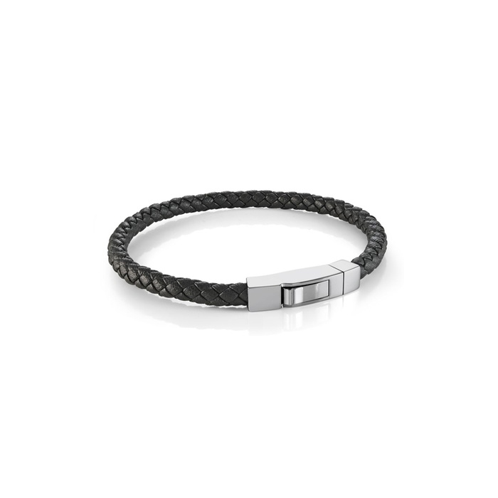 Italgem Stainless Steel 5MM Black Leather 8'' Bracelet SLB680-8