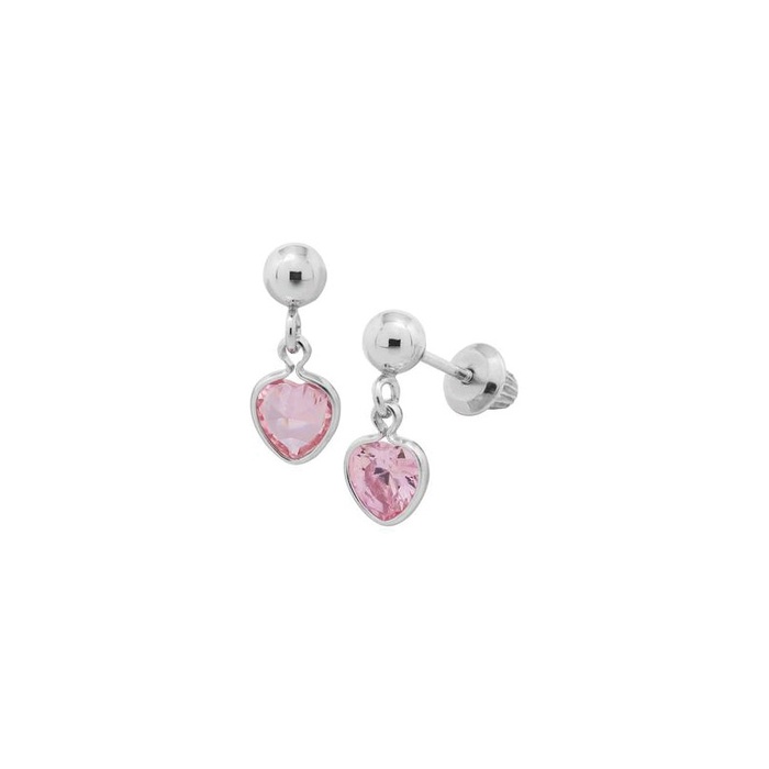 Albert's Kids Sterling Silver 4mm Ball Pink CZ Heart Safety Back