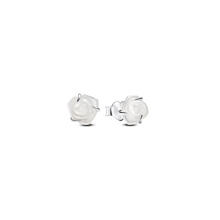 Pandora White Rose in Bloom Stud Earrings 293209C01