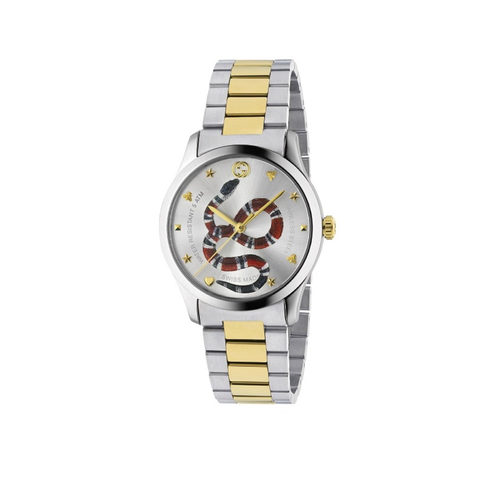 Gucci G-Timeless Ladies 38mm Snake Two Tone Watch YA1264075